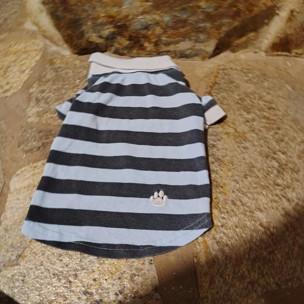 Top Paw Dogs Striped Polo Shirt Size Medium Blue White Cotton